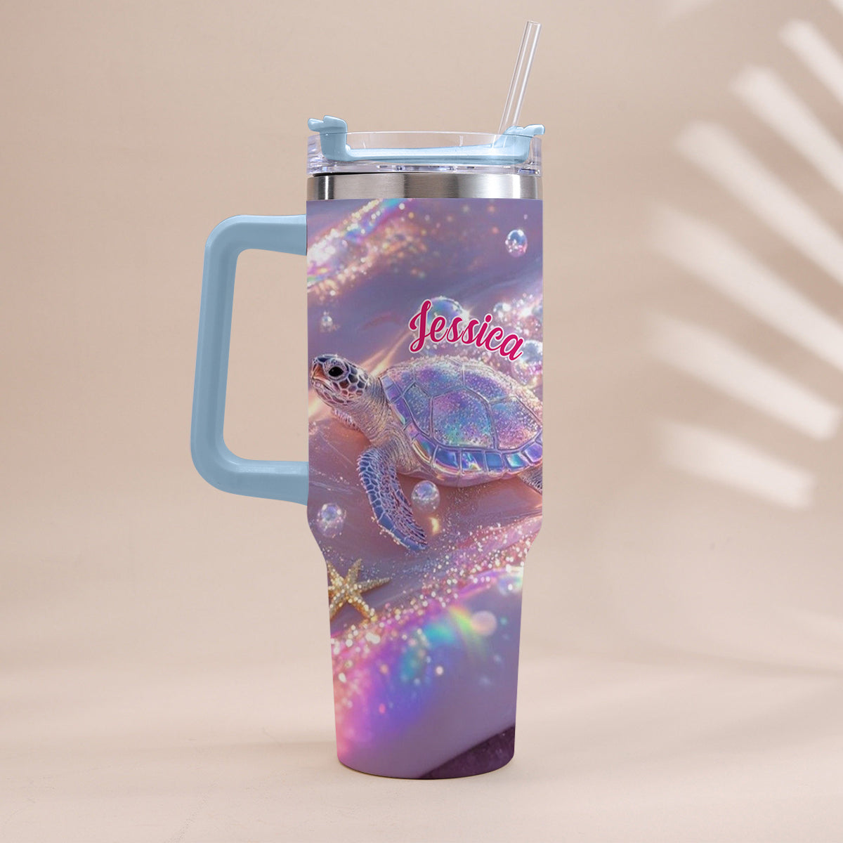 Sparkling Turtle - Personalized Turtle Tumbler With Handle