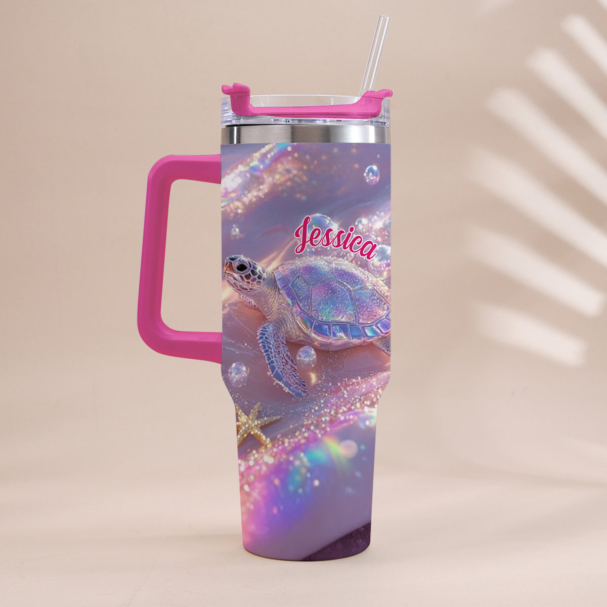 Sparkling Turtle - Personalized Turtle Tumbler With Handle