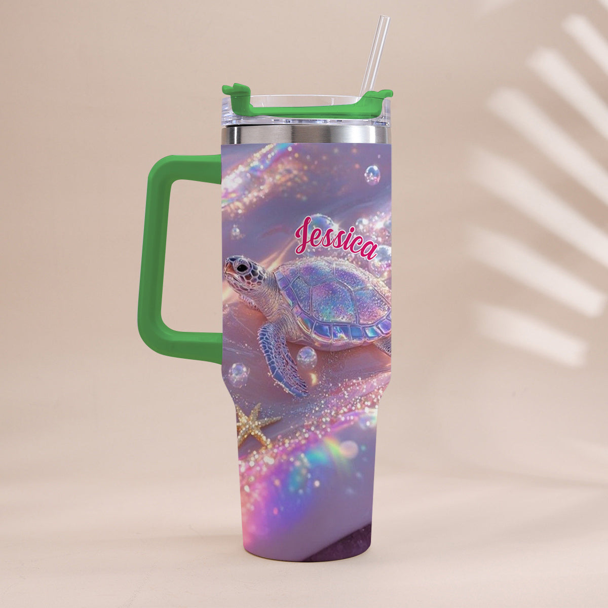 Sparkling Turtle - Personalized Turtle Tumbler With Handle