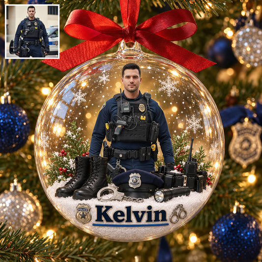 Merry Christmas - Personalized Police Officer Acrylic Ball Ornament