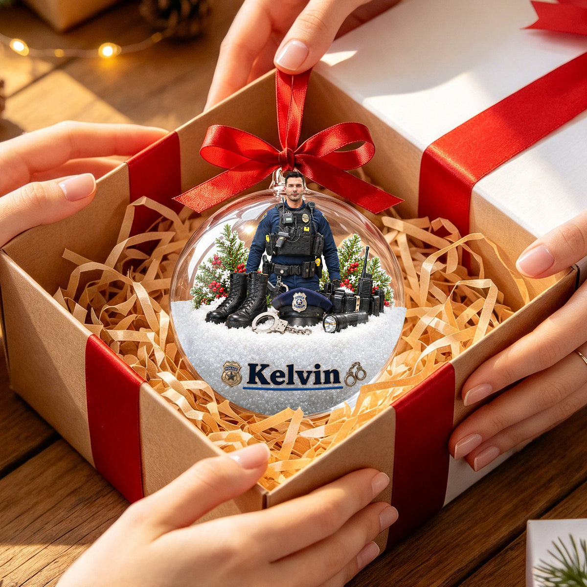 Merry Christmas - Personalized Police Officer Acrylic Ball Ornament
