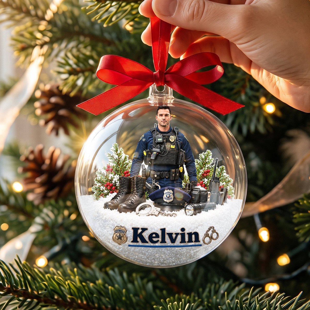 Merry Christmas - Personalized Police Officer Acrylic Ball Ornament