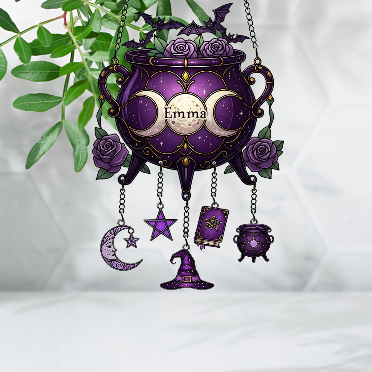 Outils de sorcière magiques - Attrape-soleil personnalisé à suspendre à la fenêtre avec breloques