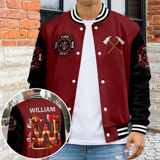 Custom Initial Jacket For Firefighter - Personalized Firefighter Varsity Jacket