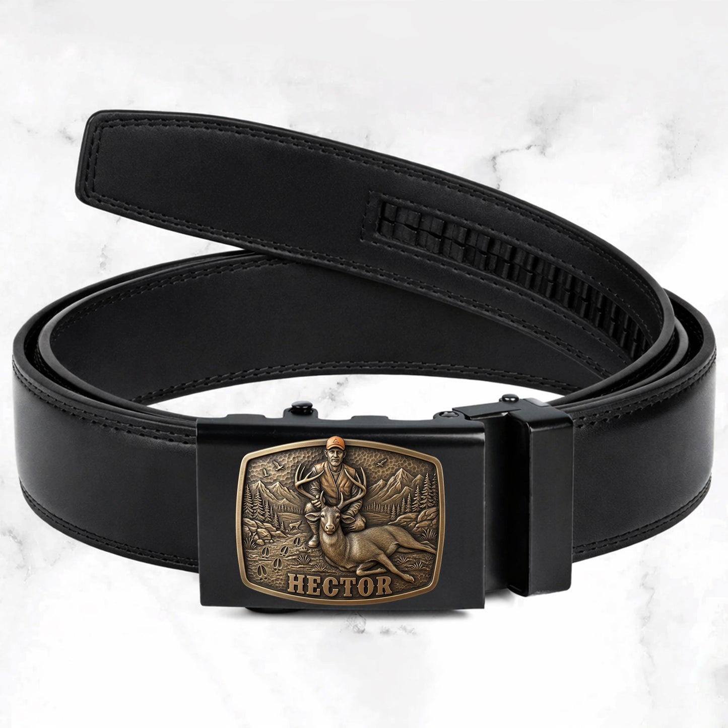 Custom Initial Name Letter Hunting Lover - Personalized Hunting Leather Belt With Shaped Buckle