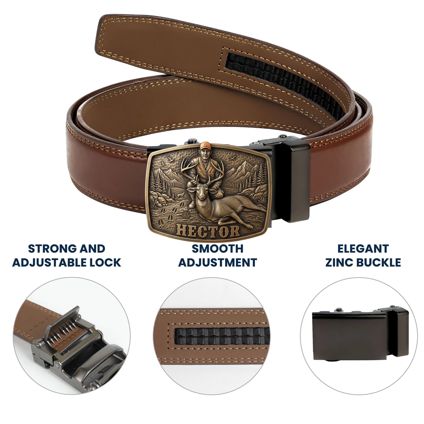 Custom Initial Name Letter Hunting Lover - Personalized Hunting Leather Belt With Shaped Buckle