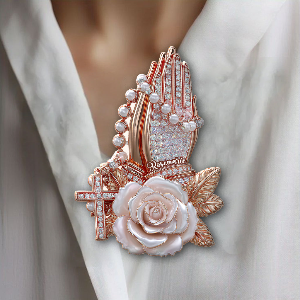 Praying Hands With Roses - Personalized Christian Pin