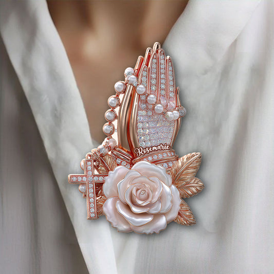 Praying Hands With Roses - Personalized Christian Pin