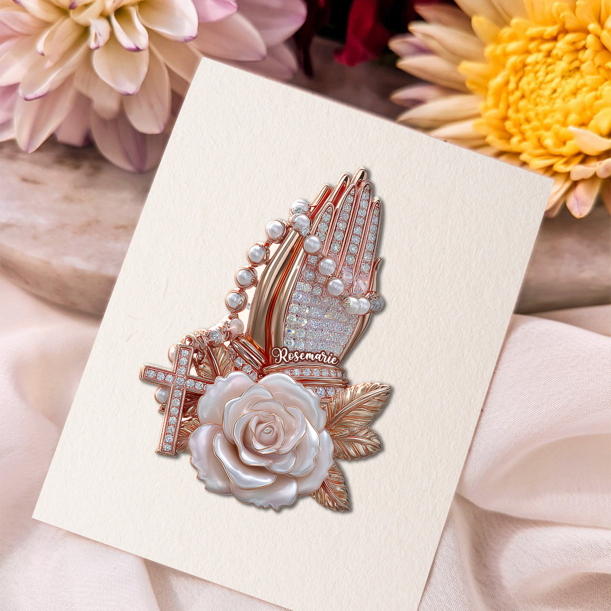 Praying Hands With Roses - Personalized Christian Pin