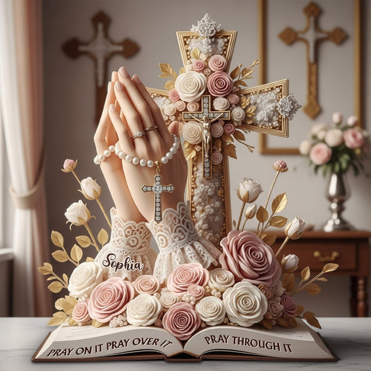 Priez à ce sujet, priez pour cela, priez pendant cette épreuve - Plaque acrylique chrétienne personnalisée en forme de pièce