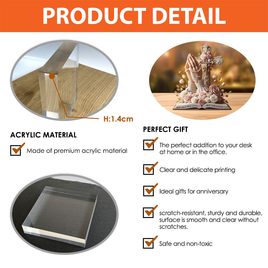 Priez à ce sujet, priez pour cela, priez pendant cette épreuve - Plaque acrylique chrétienne personnalisée en forme de pièce