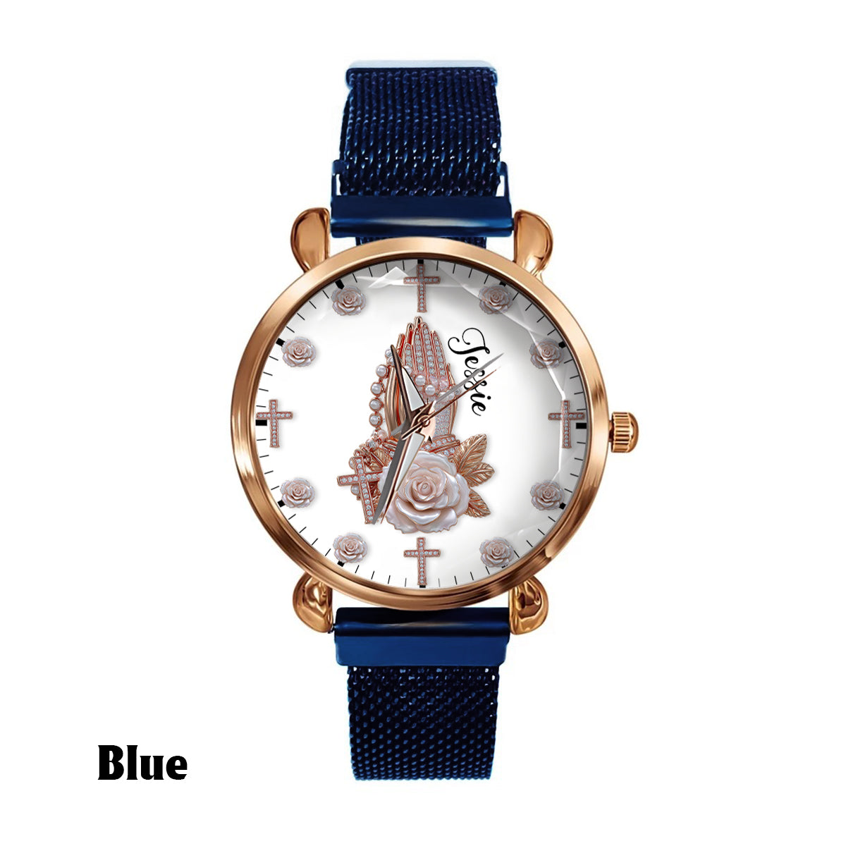 Praying Hands With Roses - Personalized Christian Women Hand Watch
