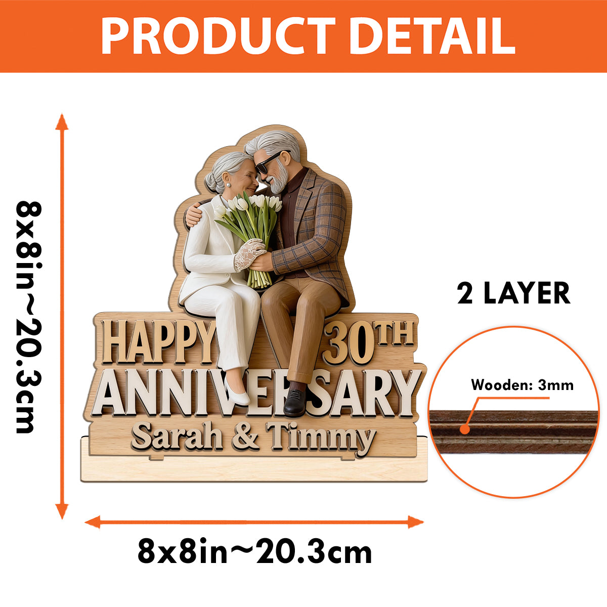Anniversary Gift - Personalized Couple 2 Layered Big Freestanding