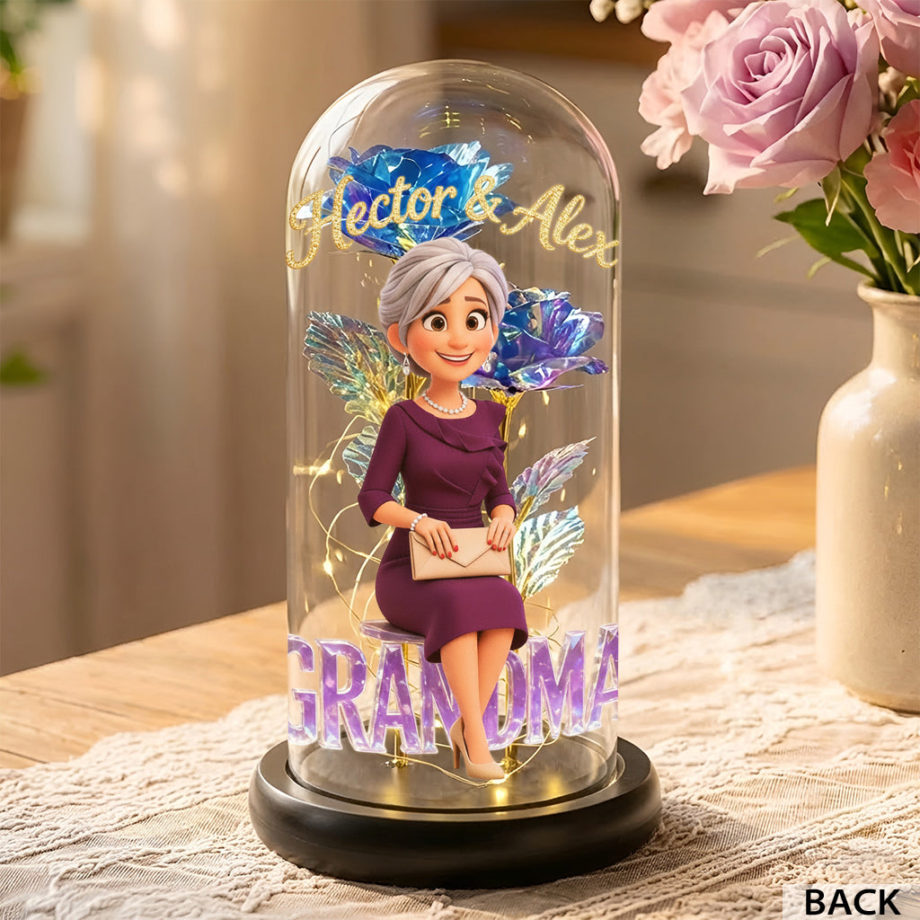 Custom Any Photo - Personalized Grandma Glowing Roses Glass Dome
