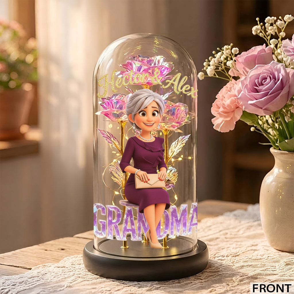 Custom Any Photo - Personalized Grandma Glowing Roses Glass Dome