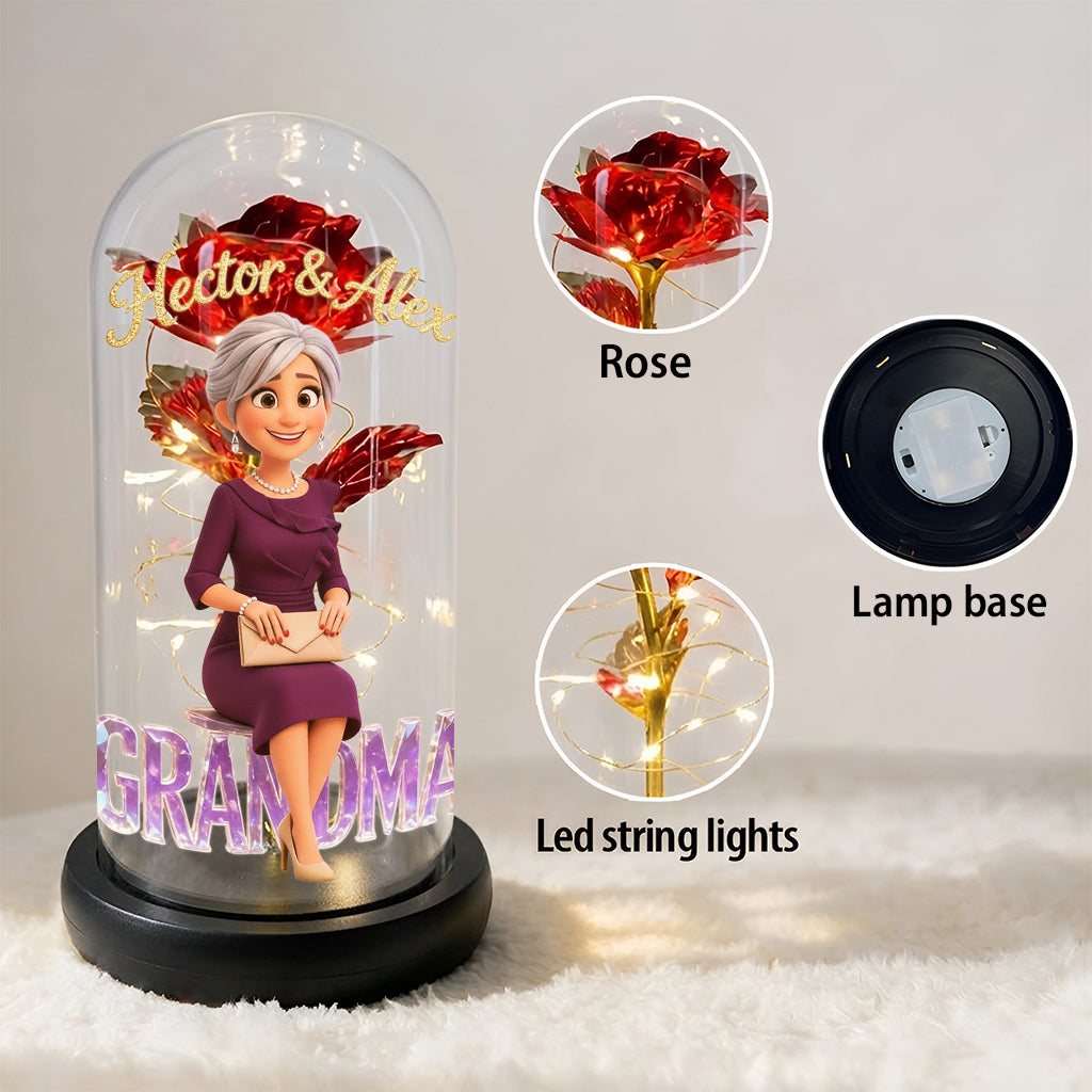 Custom Any Photo - Personalized Grandma Glowing Roses Glass Dome