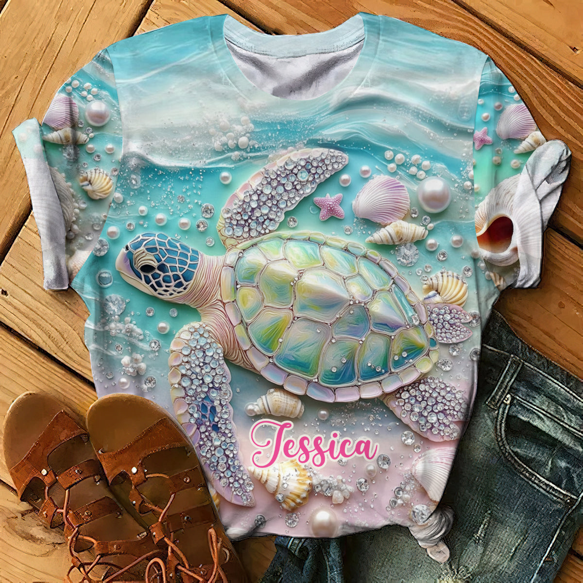 J'adore les tortues - T-shirt personnalisé avec motif tortue.