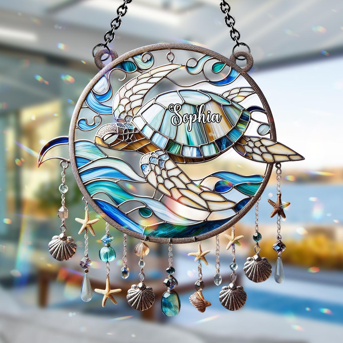 Magnifique tortue - Ornement attrape-soleil personnalisé en forme de tortue à suspendre à la fenêtre