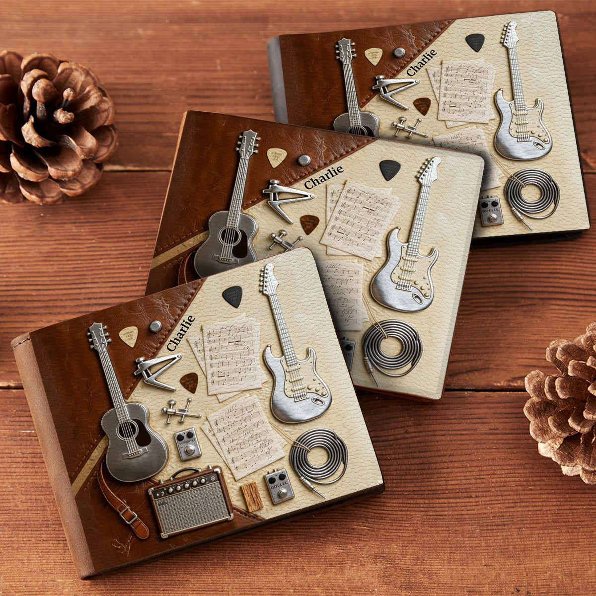 Portefeuille en cuir personnalisé pour guitariste