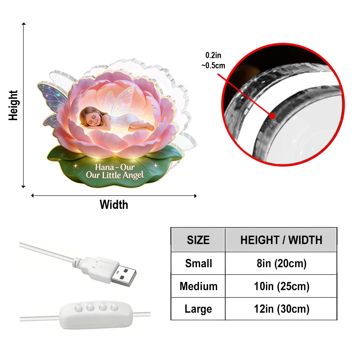 Cadeau pour Votre Petit Ange - Lampe de Nuit LED Acrylique Personnalisée