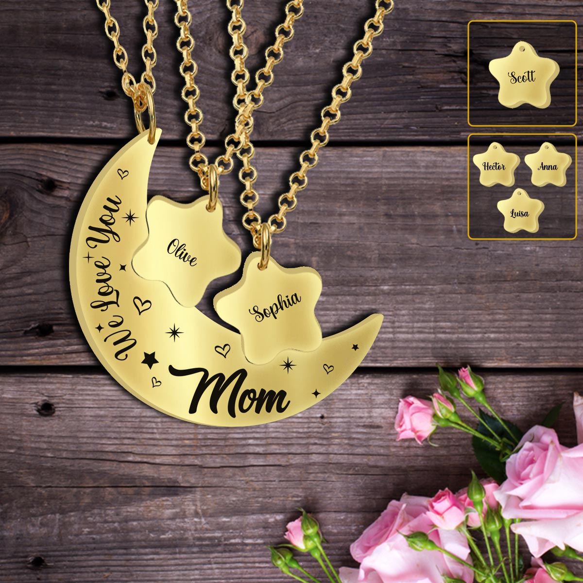 Je t'aime jusqu'à la lune et retour - Collier pendentif personnalisé assorti pour maman