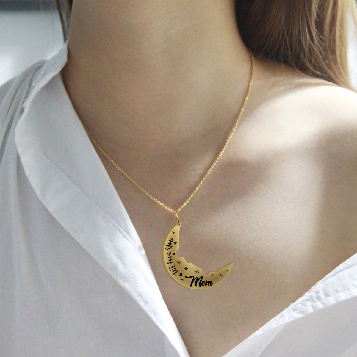 Je t'aime jusqu'à la lune et retour - Collier pendentif personnalisé assorti pour maman