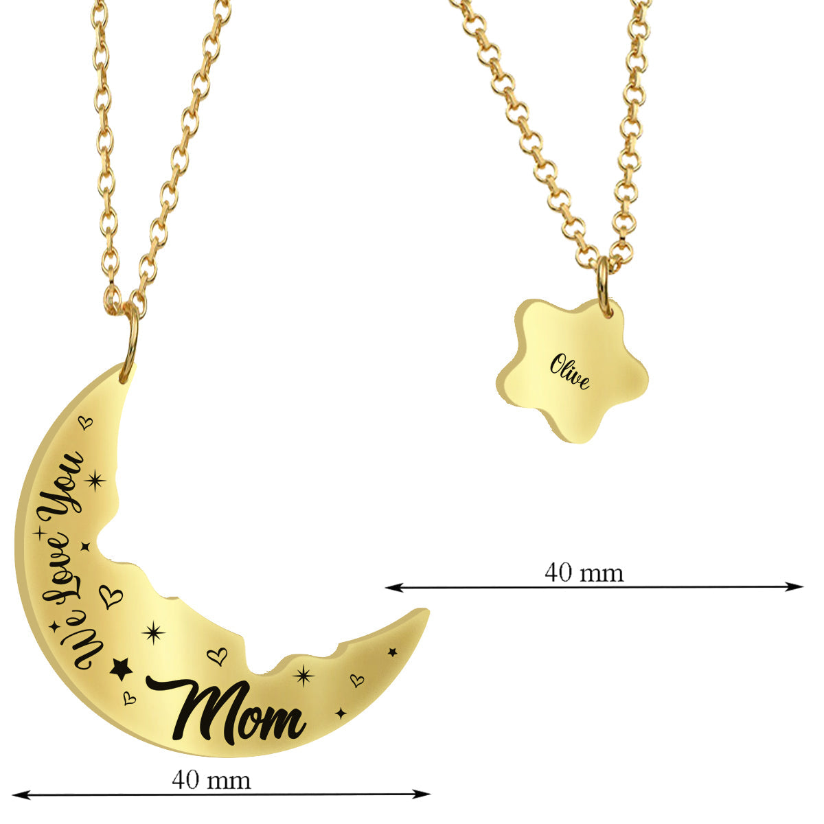 Je t'aime jusqu'à la lune et retour - Collier pendentif personnalisé assorti pour maman