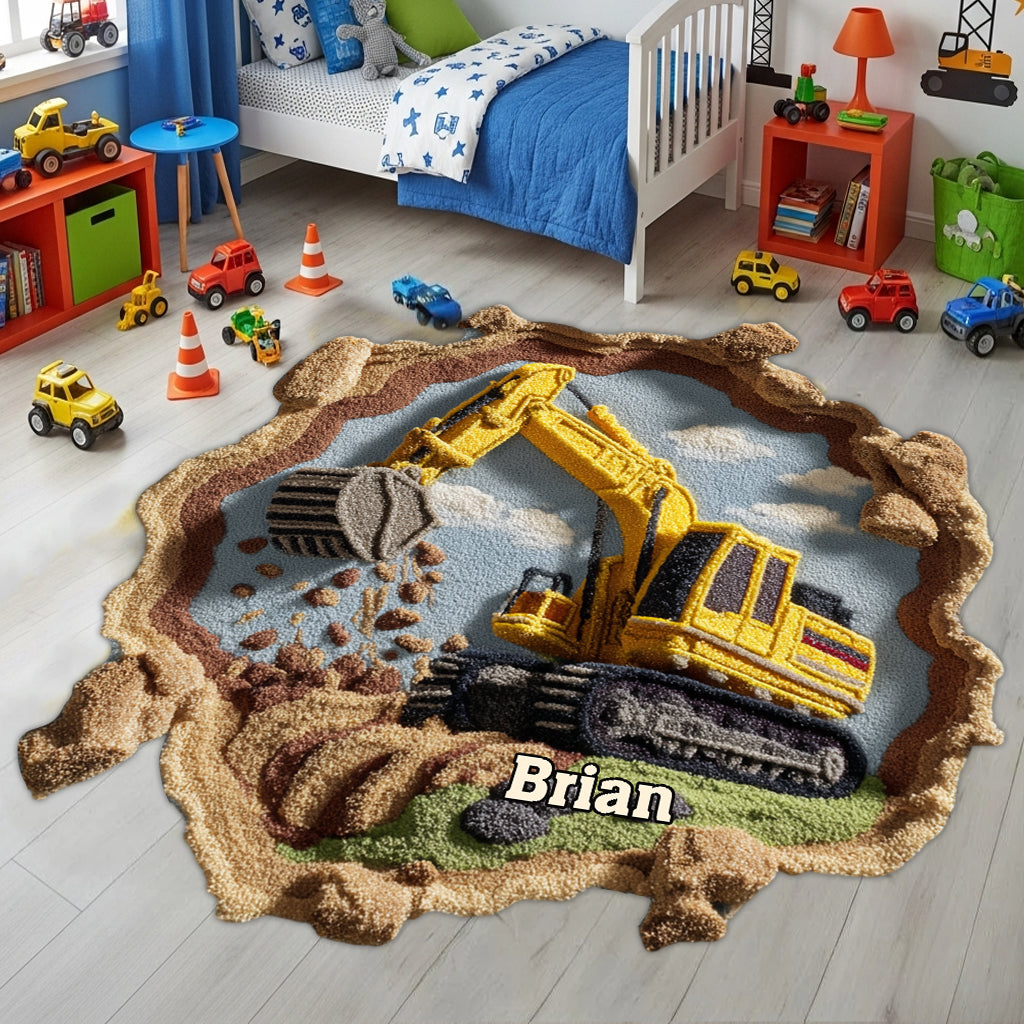Tapis de porte/tapis personnalisé en forme d'enfant - Motif engin de chantier