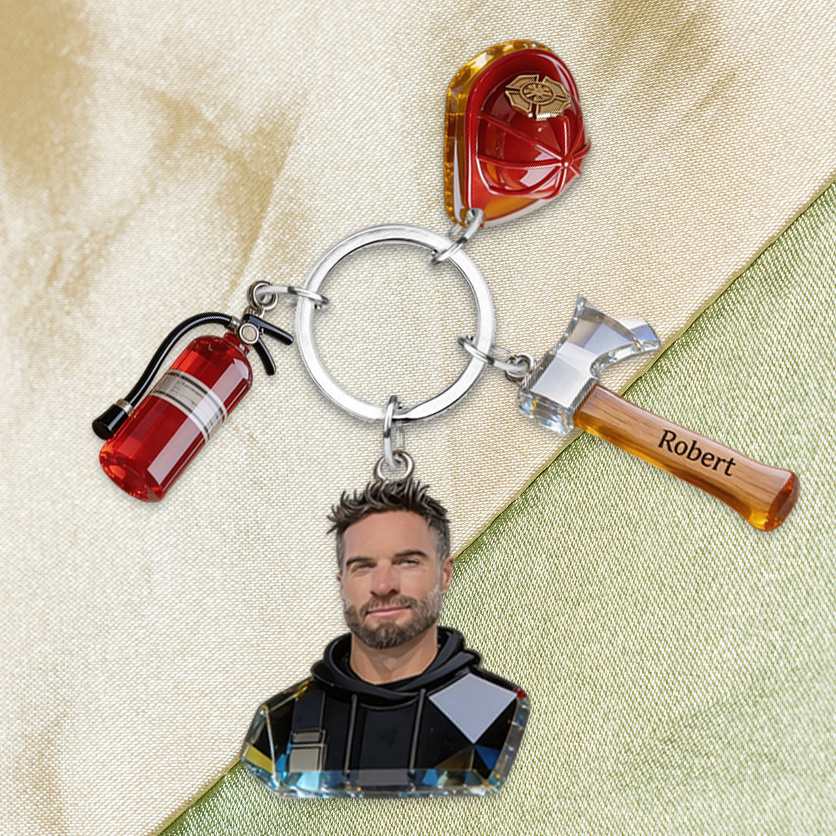 Custom Any Photo - Personalized Firefighter Keychain With Charms