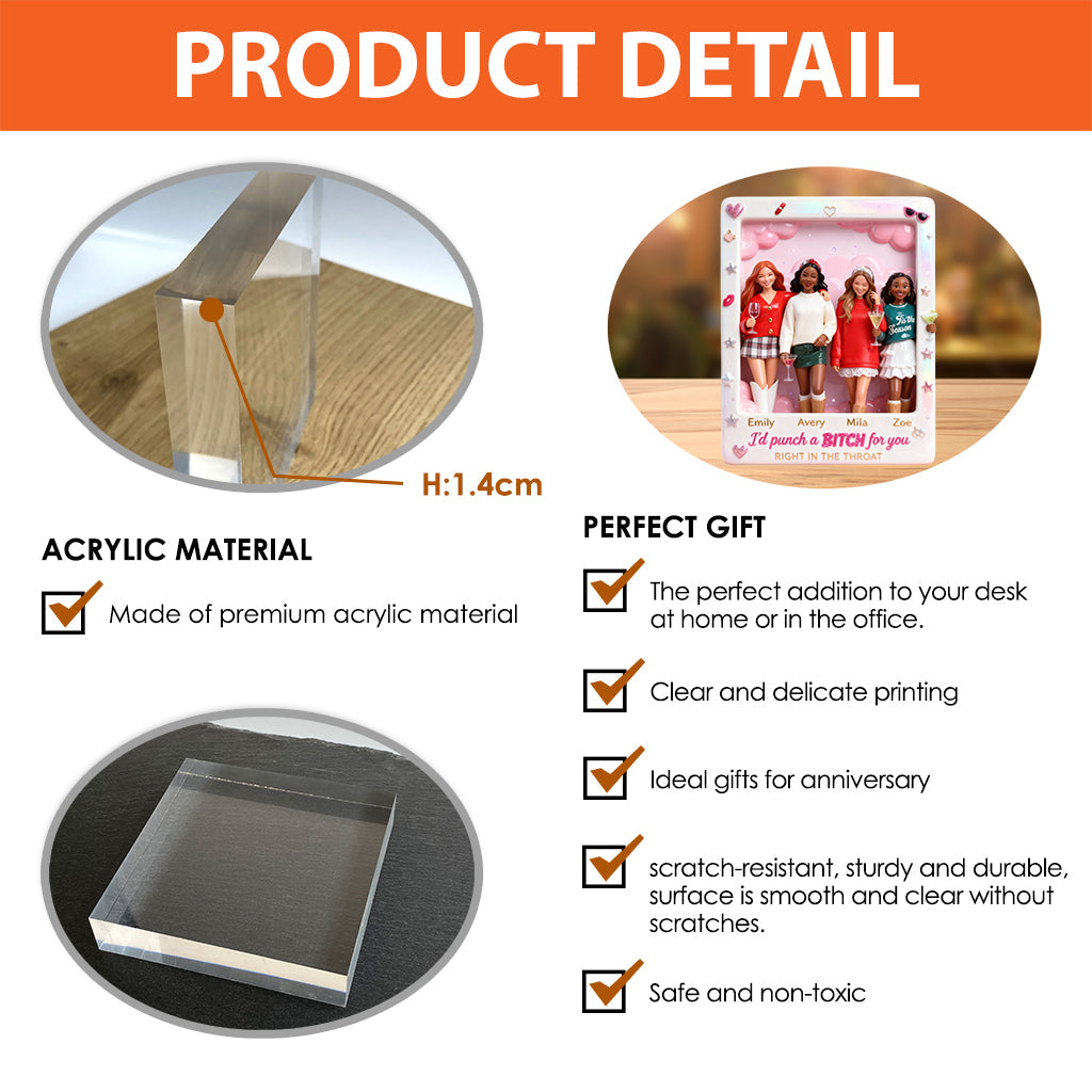 Je donnerais un coup de poing à AB pour toi - Plaque acrylique personnalisée pour meilleure amie