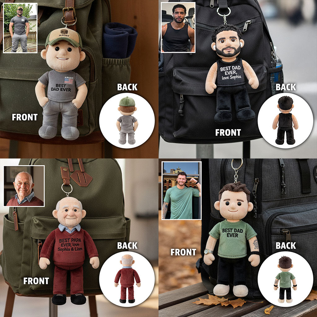 Porte-clés en peluche personnalisé - Photo personnalisée pour papa