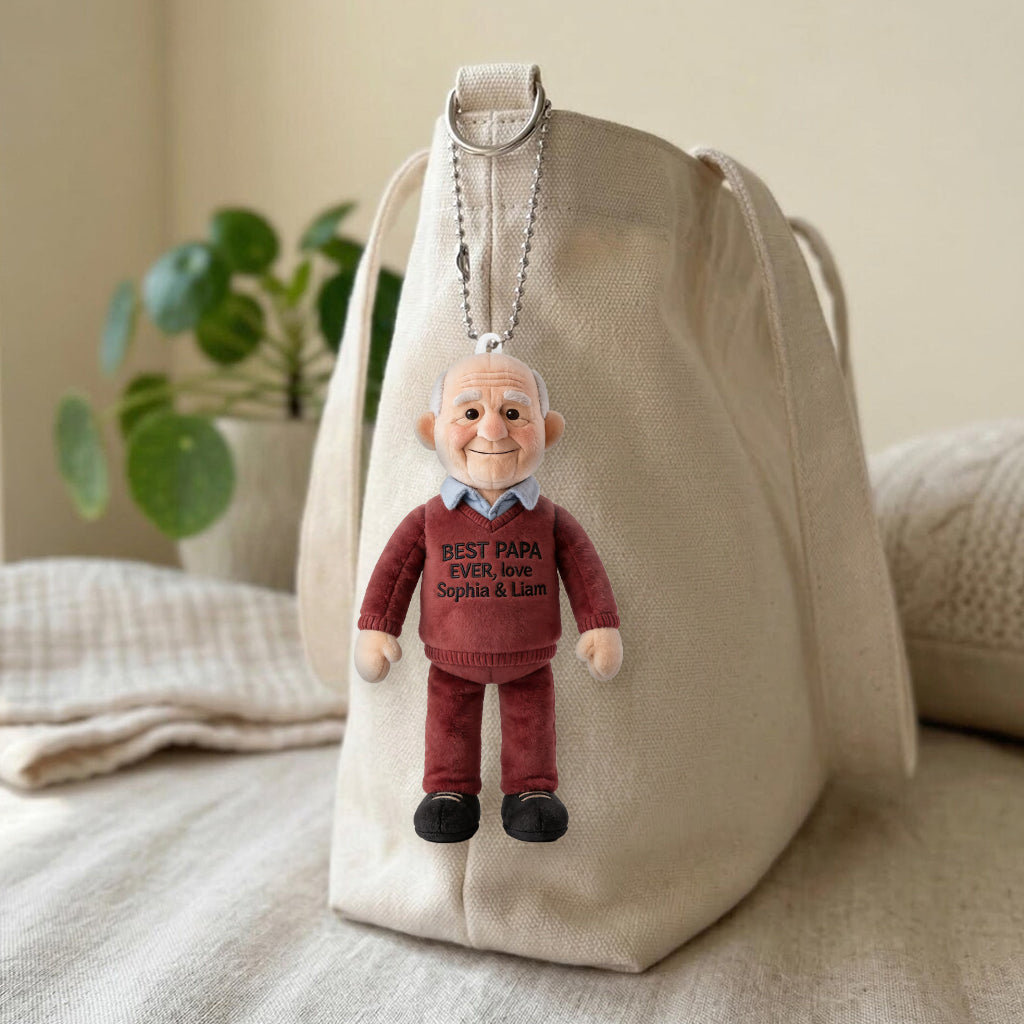 Porte-clés en peluche personnalisé - Photo personnalisée pour papa