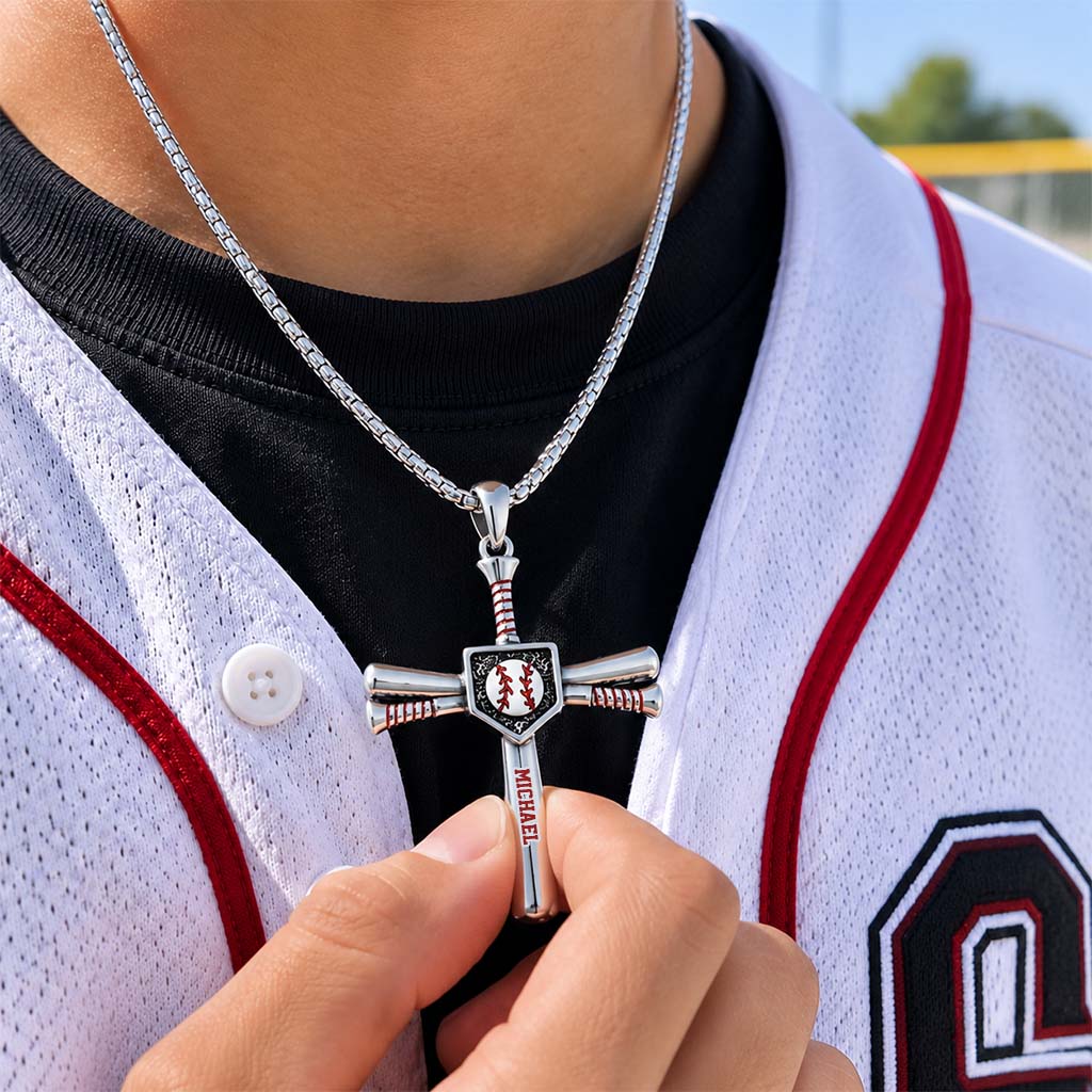 Aimez Dieu, Jouez au Baseball - Collier Pendentif Métal Personnalisé en Forme de Baseball