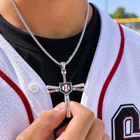 Aimez Dieu, Jouez au Baseball - Collier Pendentif Métal Personnalisé en Forme de Baseball