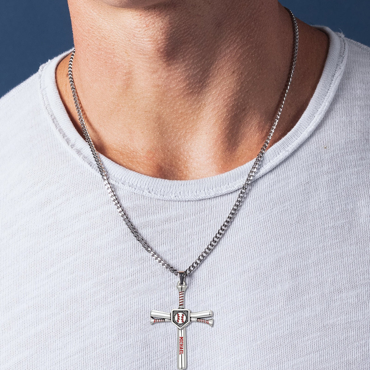 Aimez Dieu, Jouez au Baseball - Collier Pendentif Métal Personnalisé en Forme de Baseball