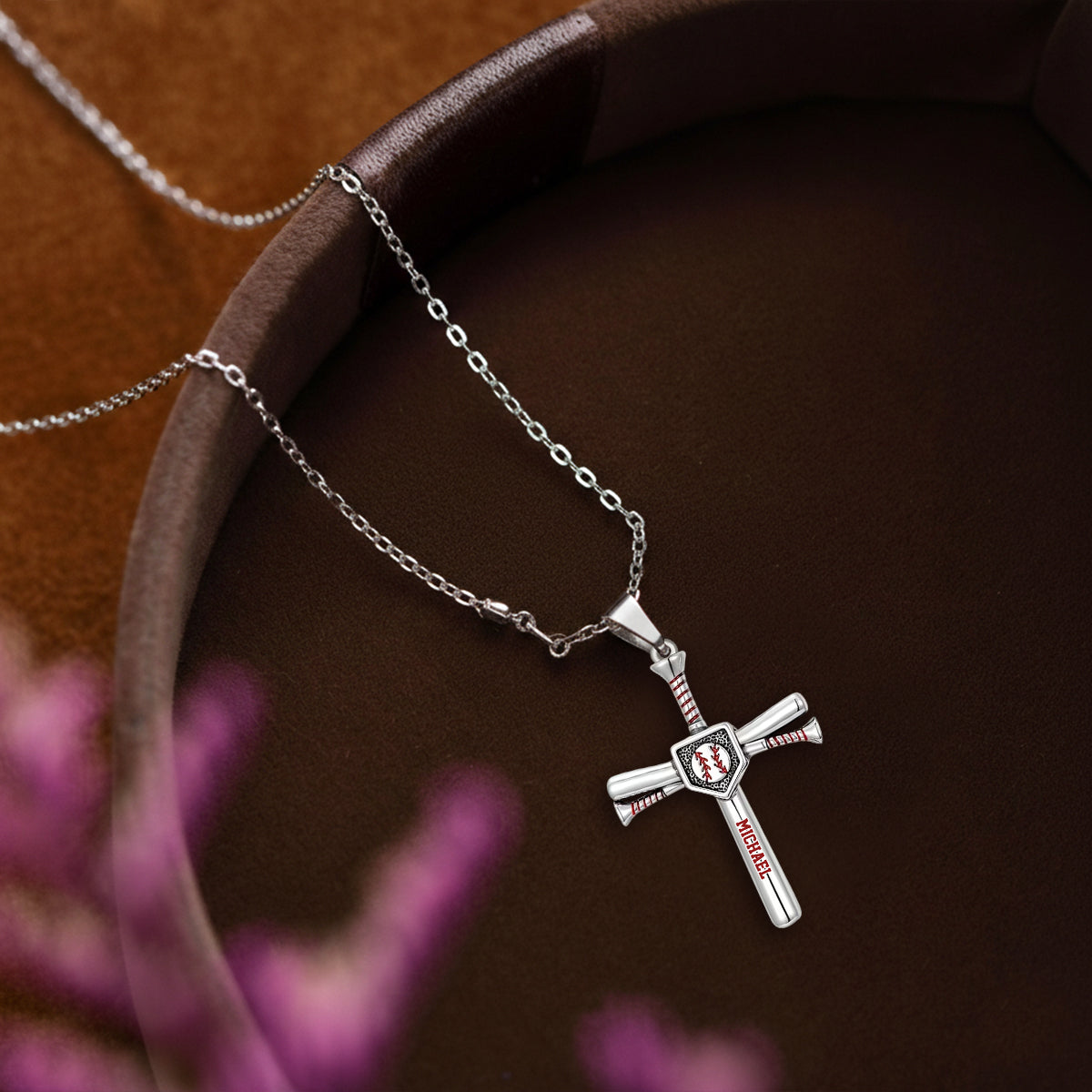 Aimez Dieu, Jouez au Baseball - Collier Pendentif Métal Personnalisé en Forme de Baseball