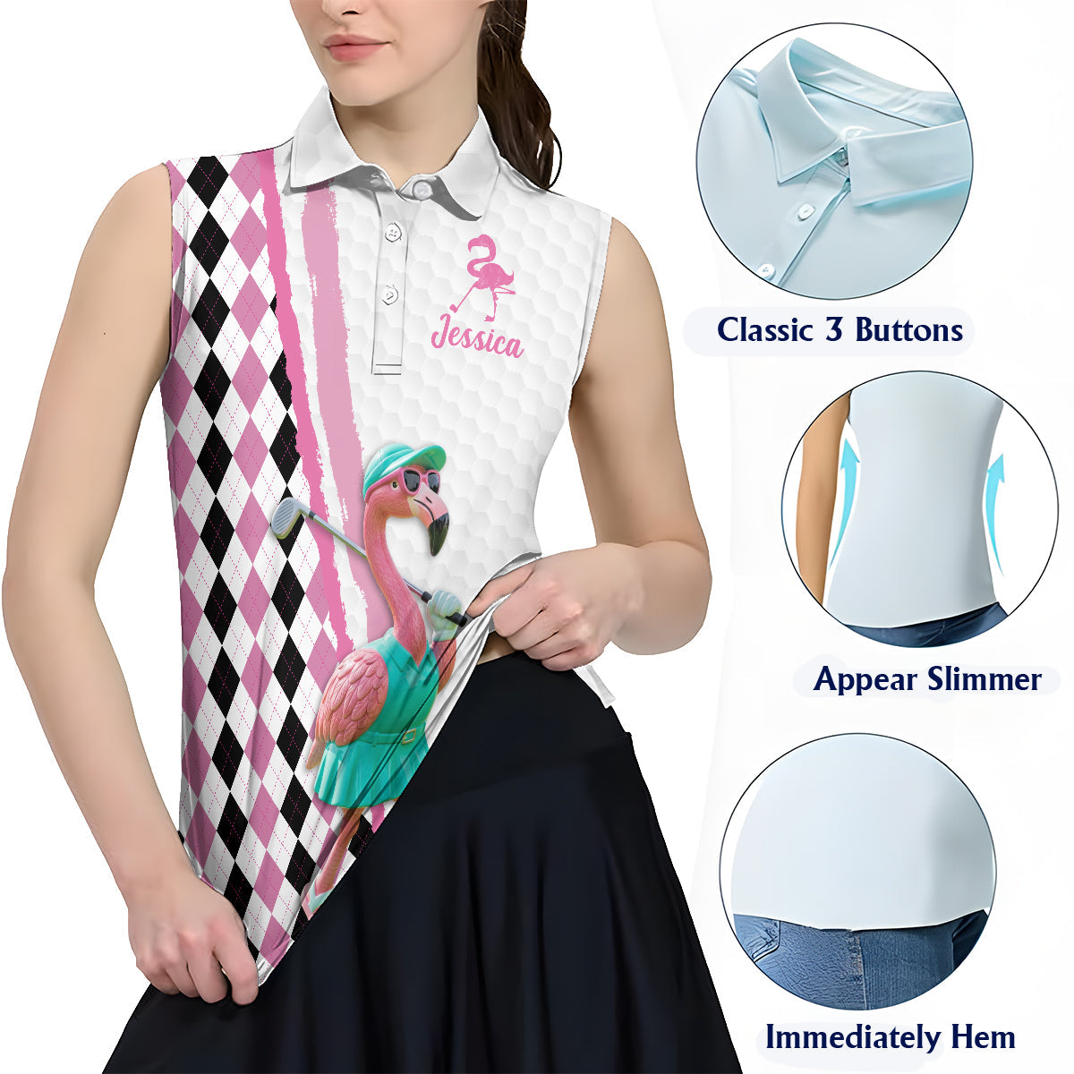 Flamingo Golf - Personalized Golf Sleeveless Polo Shirt
