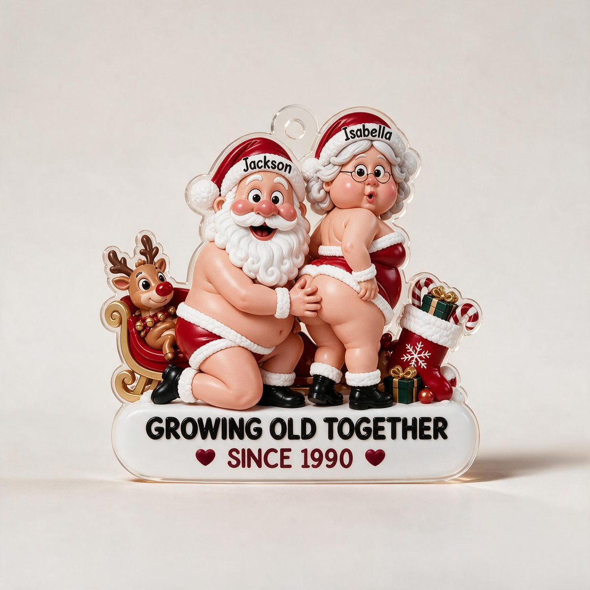 Personalized Christmas Funny Santa Mrs. Claus Couple Acrylic Ornament, Growing Old Together Gift