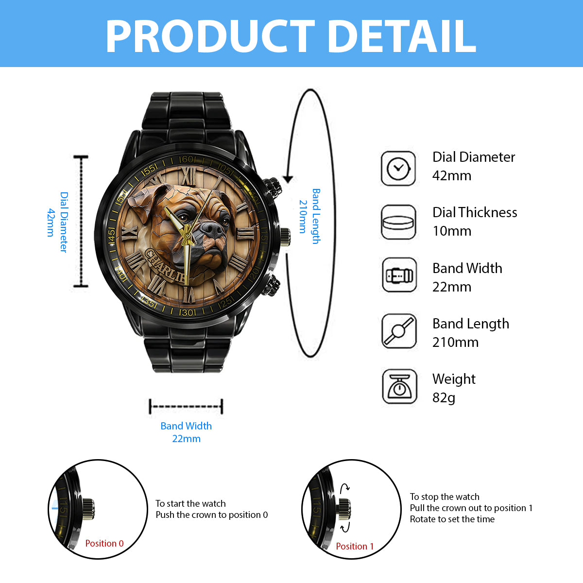 Montre-bracelet personnalisée Brave Boxer - Chien