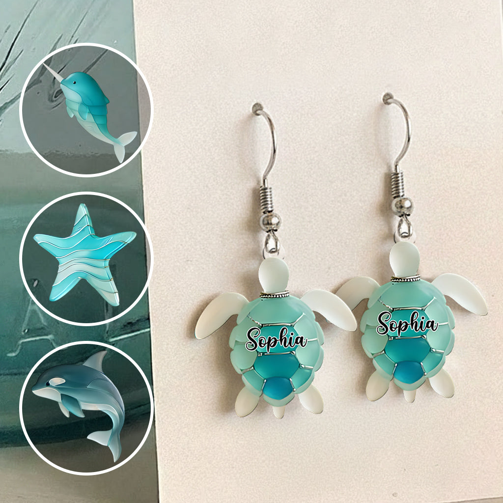 Boucles d'oreilles tortue en verre de mer personnalisées
