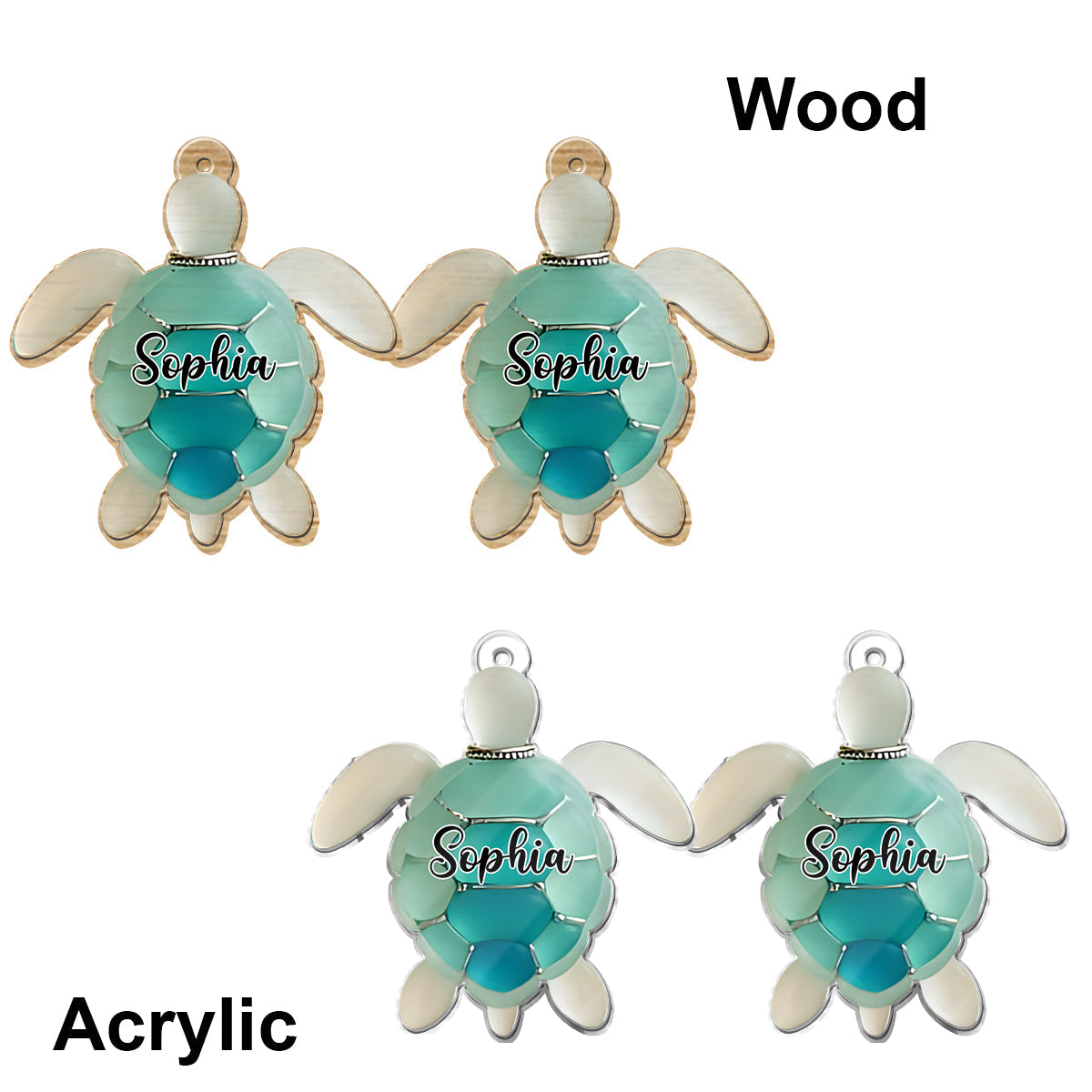 Boucles d'oreilles tortue en verre de mer personnalisées