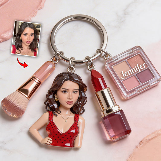 Photo Personnalisée - Porte-Clés Maquillage Premium Avec Charms