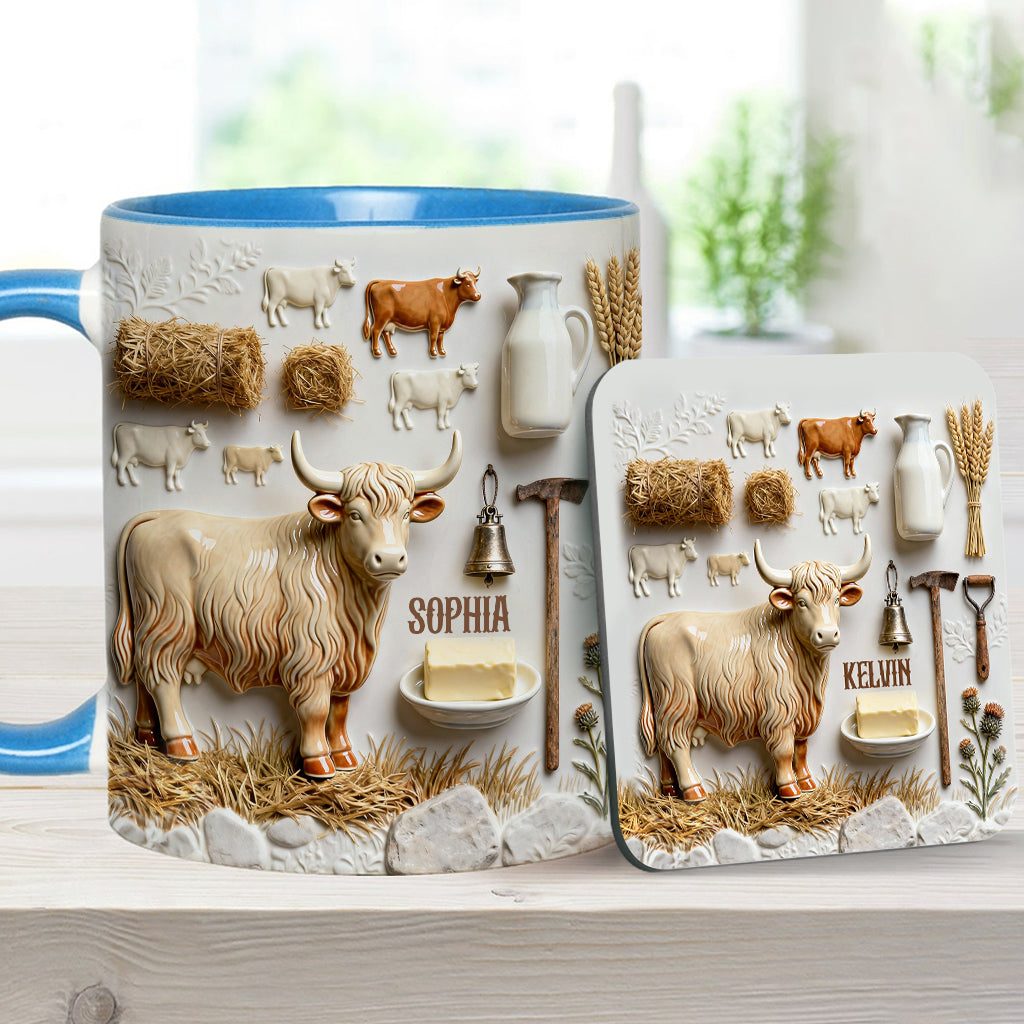 Cute Highland Cows - Personalized Highland Cow Accent Mug & Coaster
