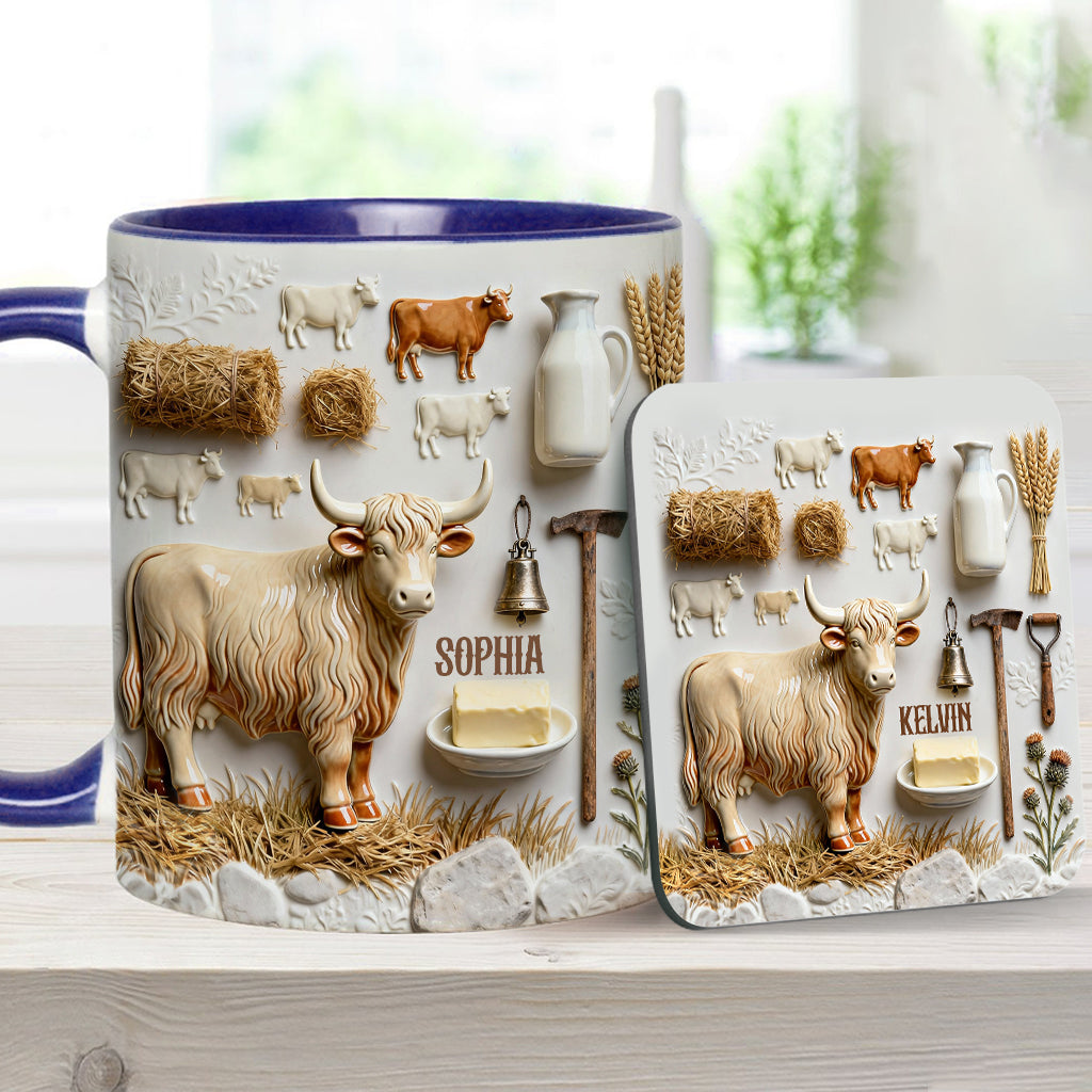 Cute Highland Cows - Personalized Highland Cow Accent Mug & Coaster
