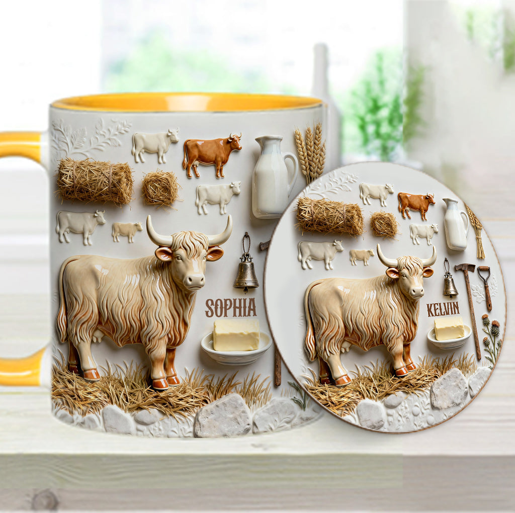 Cute Highland Cows - Personalized Highland Cow Accent Mug & Coaster