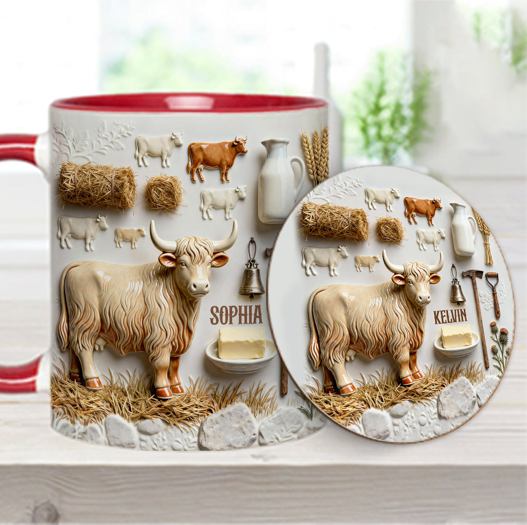 Cute Highland Cows - Personalized Highland Cow Accent Mug & Coaster