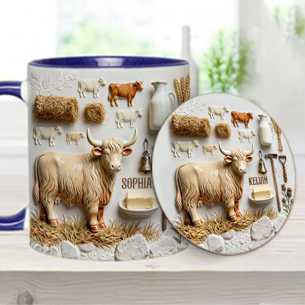 Cute Highland Cows - Personalized Highland Cow Accent Mug & Coaster