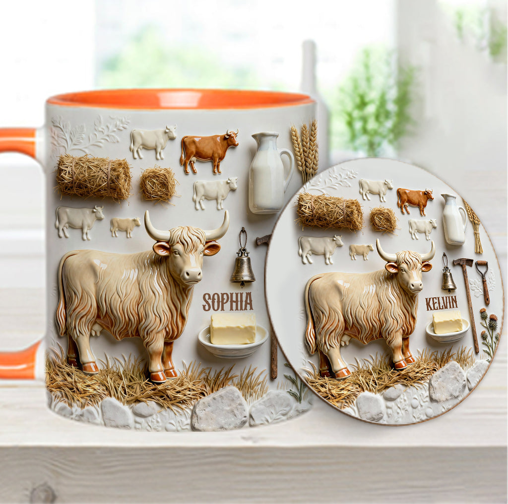 Cute Highland Cows - Personalized Highland Cow Accent Mug & Coaster