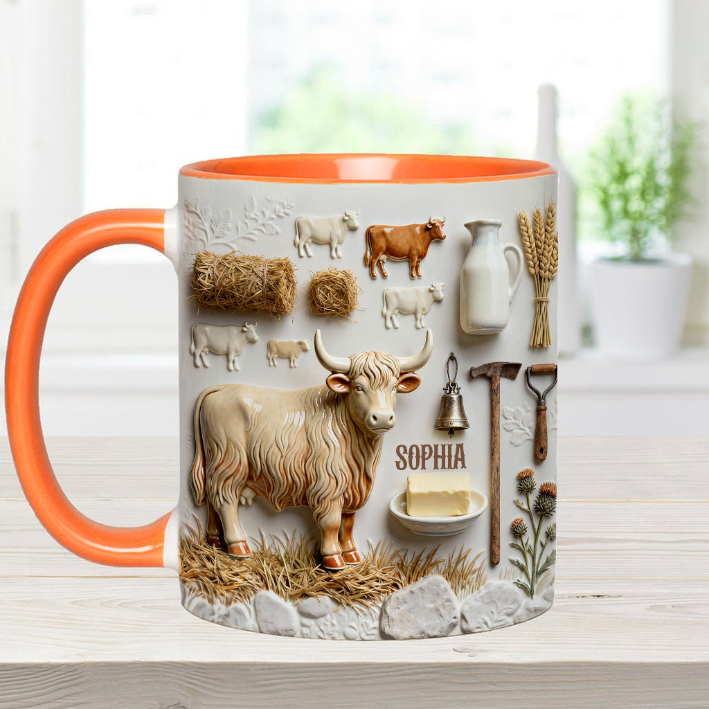 Cute Highland Cows - Personalized Highland Cow Accent Mug & Coaster