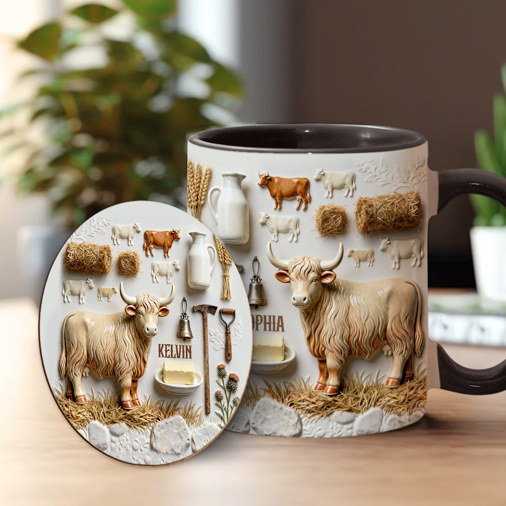 Cute Highland Cows - Personalized Highland Cow Accent Mug & Coaster